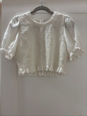 Aritzia Wilfred Carino Smocked Puff Sleeve Crop Top White Size L